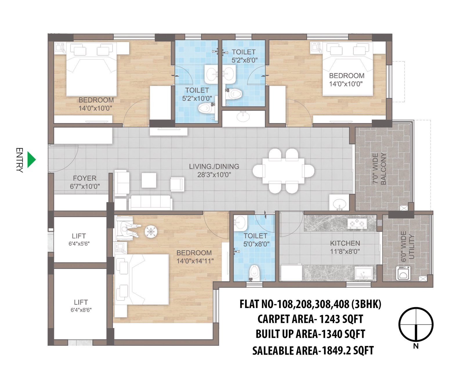 3 bhk floor plan